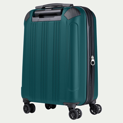 Swiss Mobility PVG three-piece luggage set in dark teal, angled view of one set component
