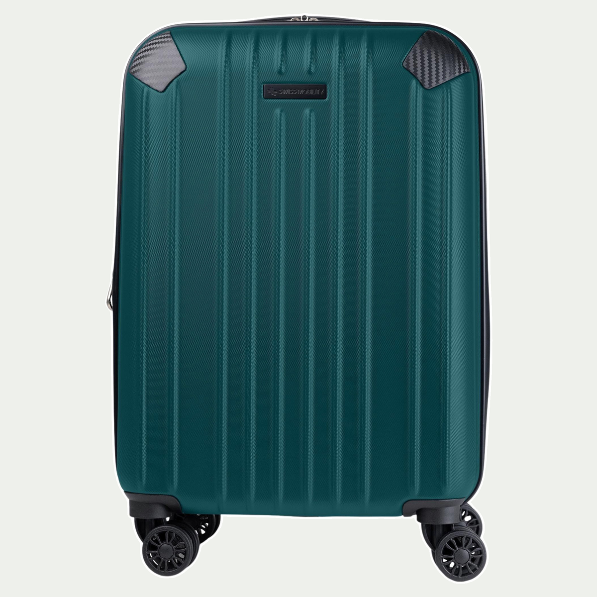 Swiss Mobility PVG three-piece luggage set in dark teal, front view of one set component