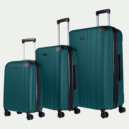 Swiss Mobility PVG three-piece luggage set in dark teal, complete three-piece set
