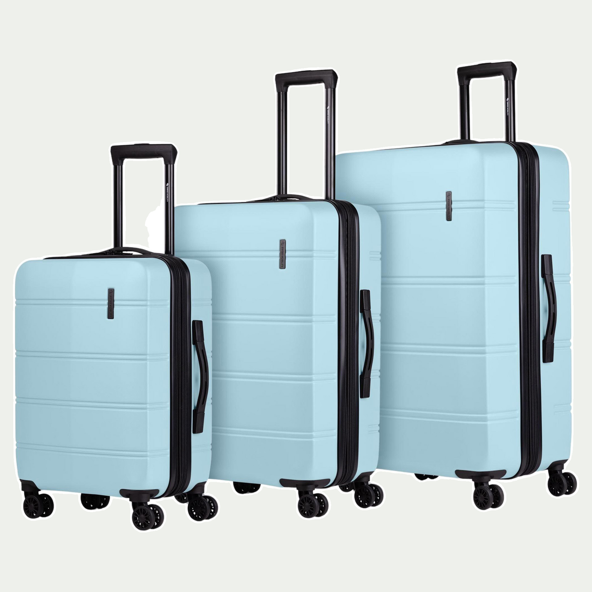 Swiss Mobility LAX three-piece luggage set in light blue, complete three-piece set
