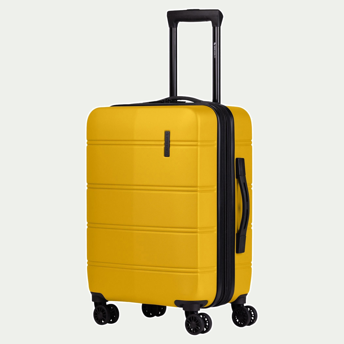Swiss Mobility LAX 20-inch suitcase in yellow, three-quarter view