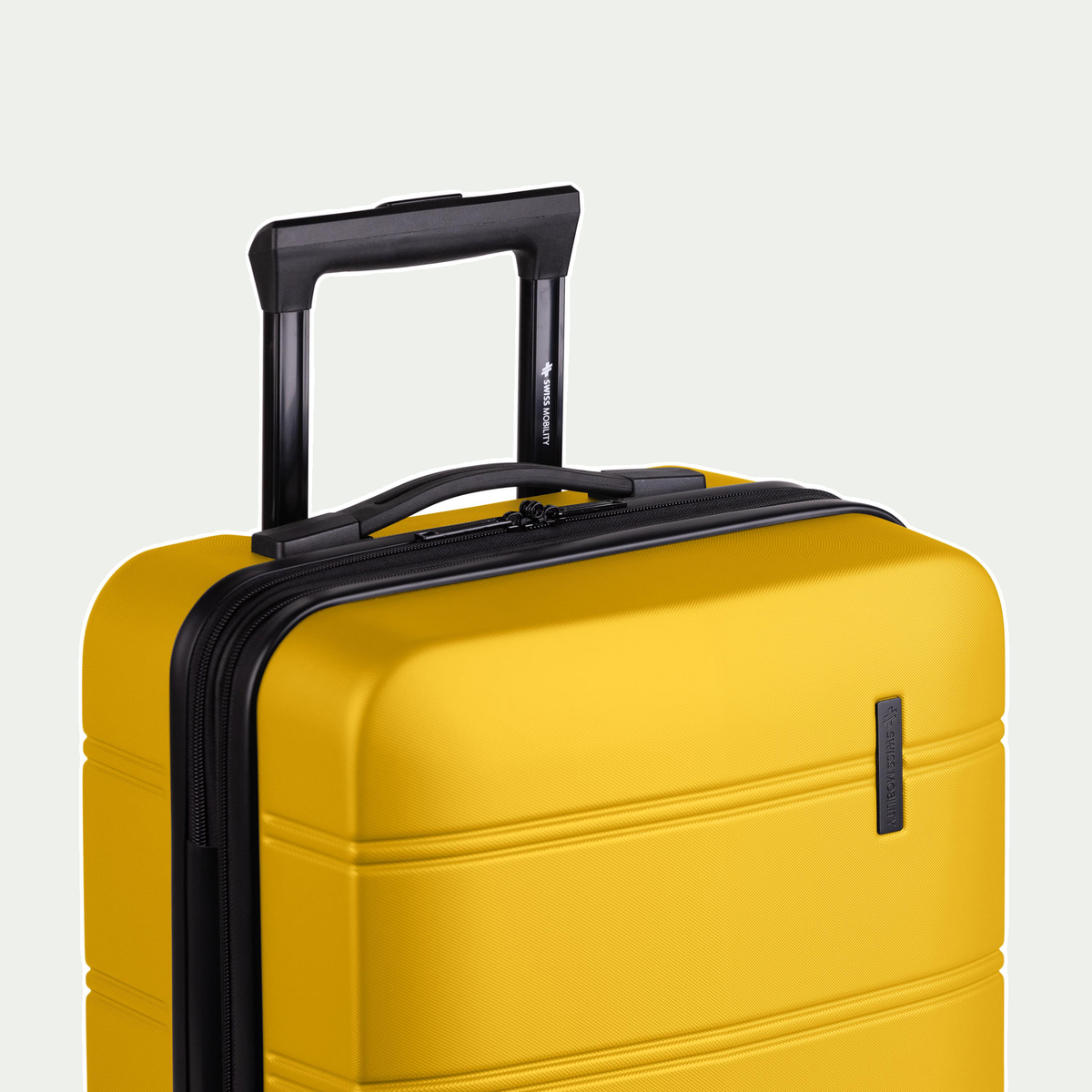 Swiss Mobility LAX 20-inch suitcase in yellow, close-up of the handle