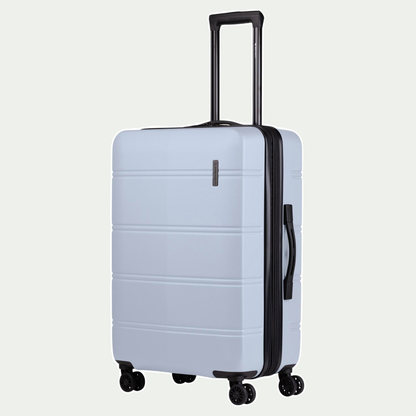 Swiss Mobility LAX 24-inch suitcase in light blue, three-quarter view