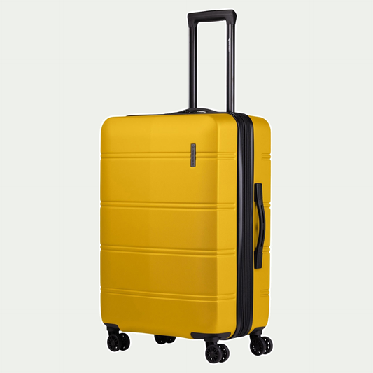 Swiss Mobility LAX 24-inch suitcase in yellow, three-quarter view
