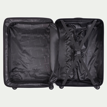 Valise Swiss Mobility LAX de 28 po, couleur bleu clair, intérieur ouvert avec panneau de séparation