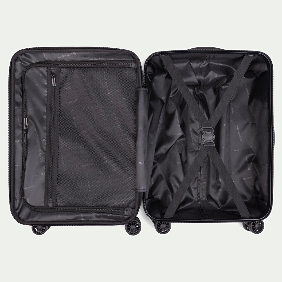 Valise Swiss Mobility LAX de 28 po, couleur bleu clair, intérieur ouvert