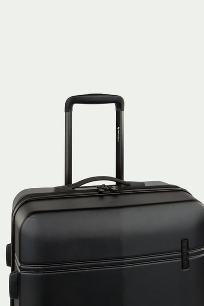 Swiss Mobility LAX black luggage, shared telescopic handle close-up